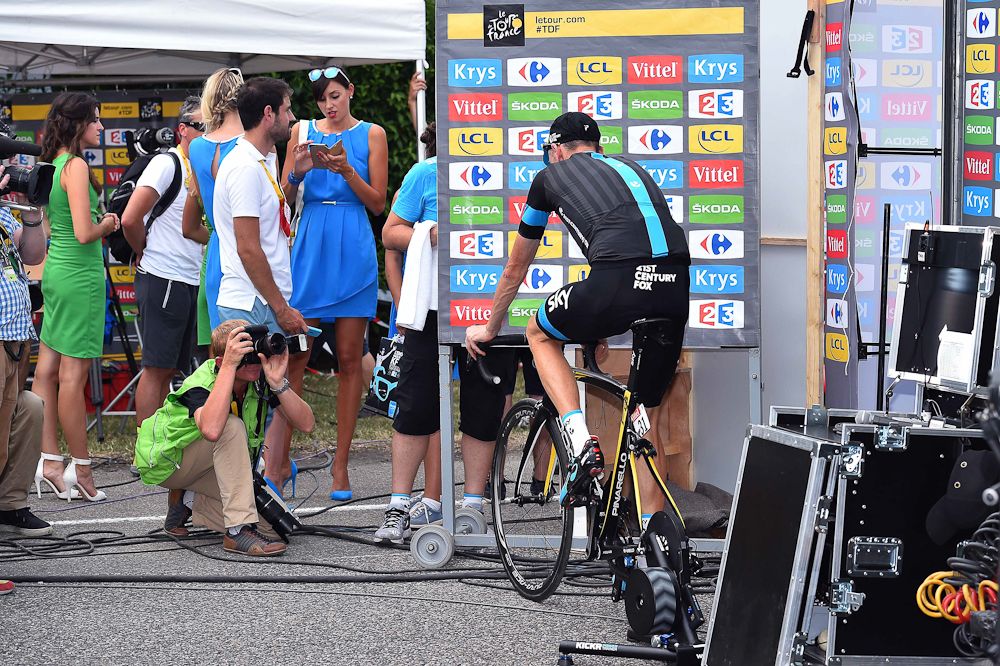 A Team Sky rider warms down after the stage.