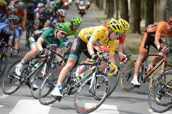 Crit&eacute;rium du Dauphin&eacute; leader David Veilleux (Europcar) in action during stage 3