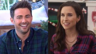 Jonathan Bennett in Hallmark ad and Lacey Chabert on Haul Out the Holly: Lit Up
