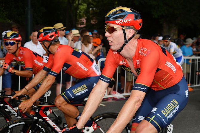 Marcel Sieberg (Bahrain-Merida) at the finish of stage 2 of the 2019 Tour Down Under