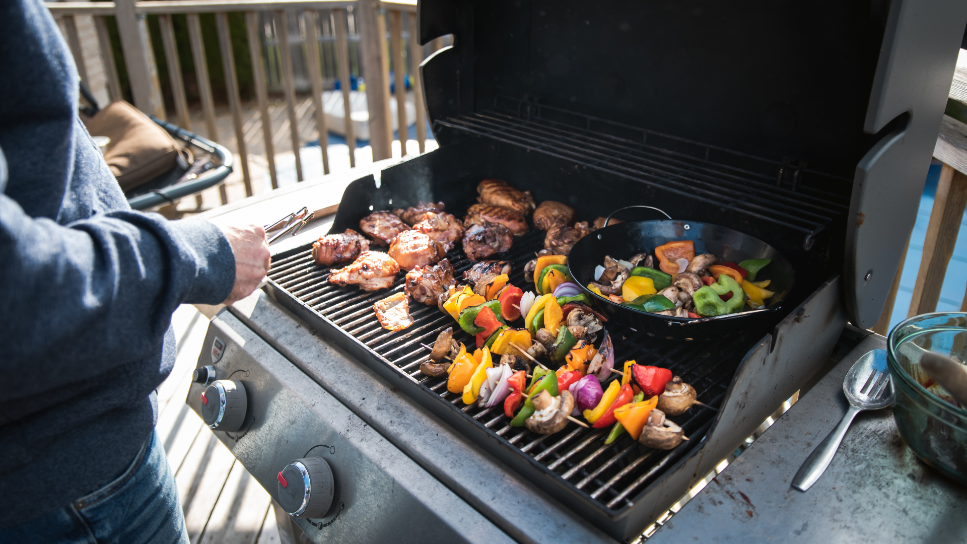 Best gas barbeque 2022: image depics meat and veg on gas BBQ