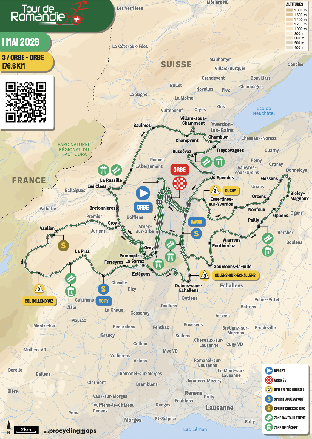 Route map for stage 3 at 2026 Tour de Romandie