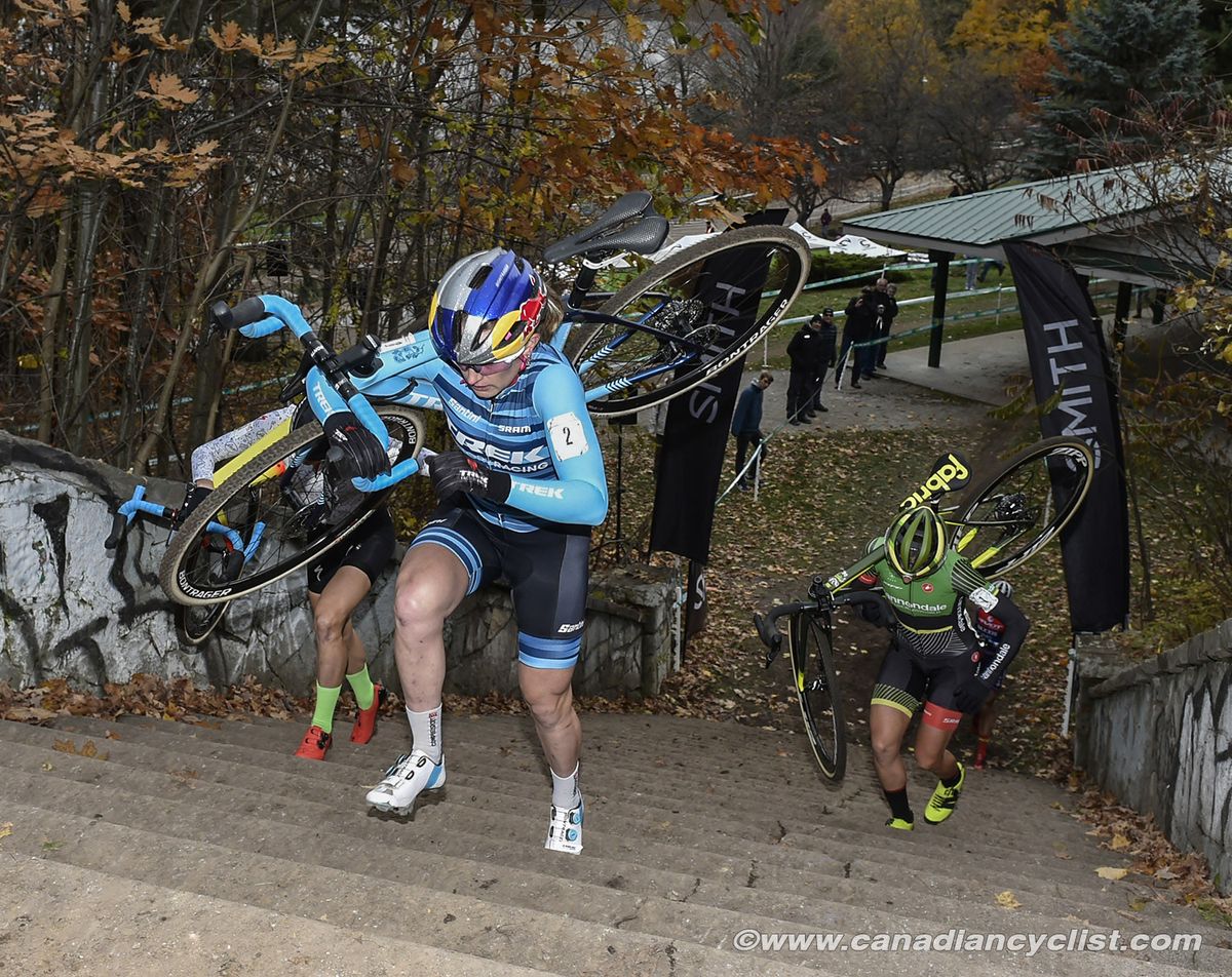Ellen Noble (USA) Trek Factory Racing CX climbing the stairs