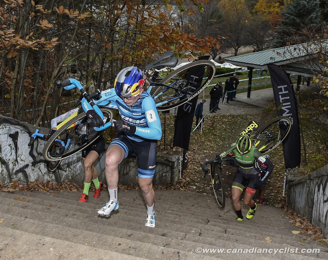 Ellen Noble (USA) Trek Factory Racing CX climbing the stairs