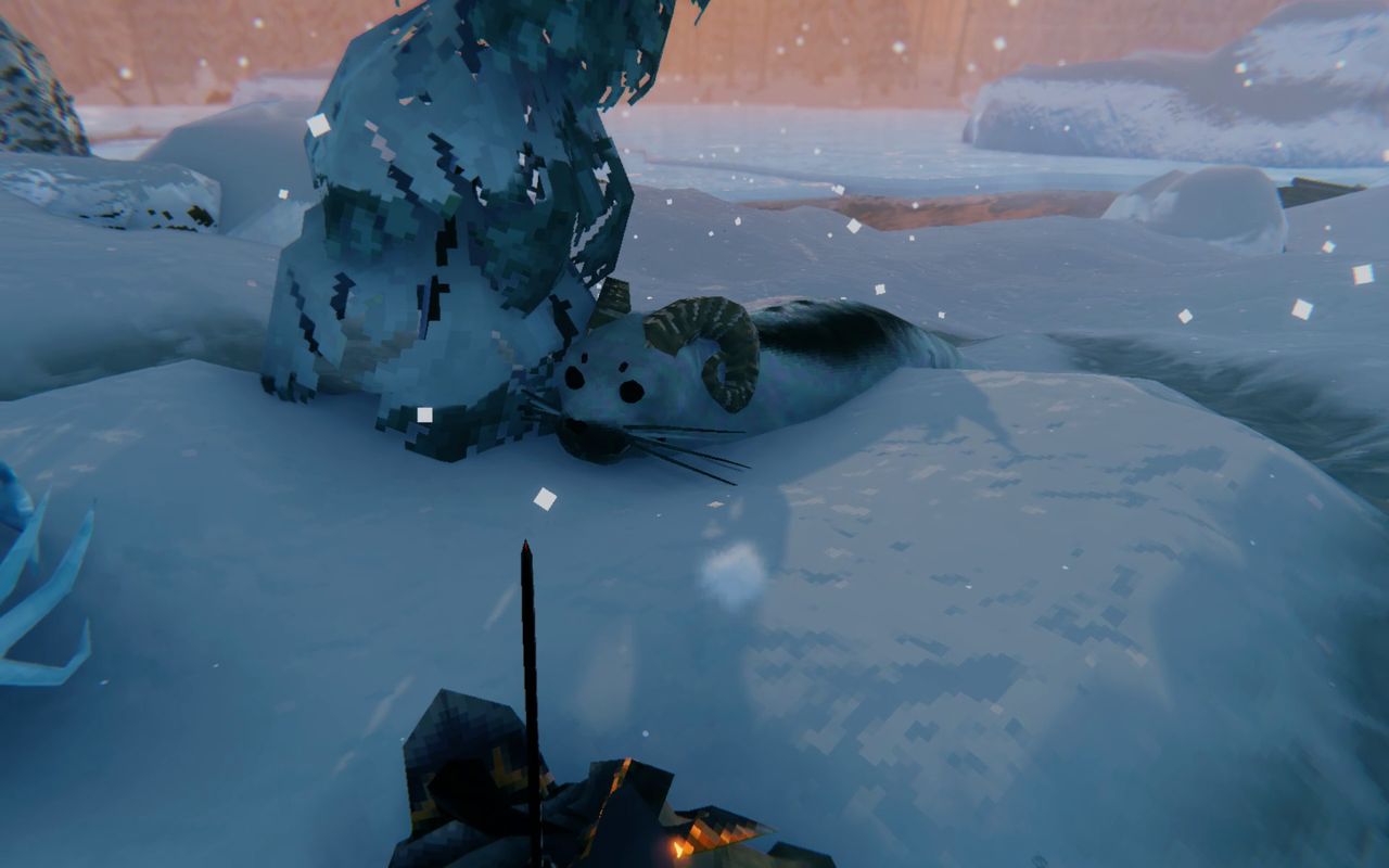 Valheim 1.0 - A seal with horns sitting in the snow