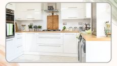 Small white kitchen with storage essentials on the counters to maximise space