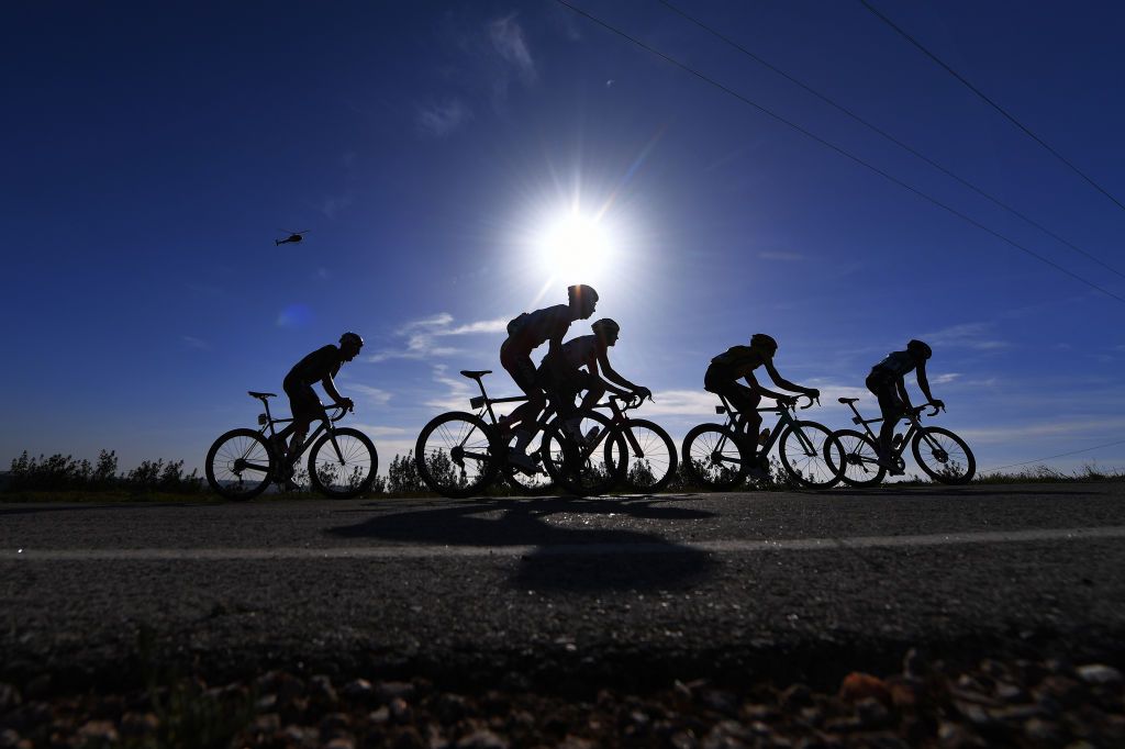 LOULE PORTUGAL FEBRUARY 24 Shadow Silhouette Landscape Peloton during the 45th Volta ao Algarve Stage 5 a 1735km stage from Faro to Alto Do Malho 518m Loul VA VAlgarve2019 on February 24 2019 in Loul Portugal Photo by Tim de WaeleGetty Images