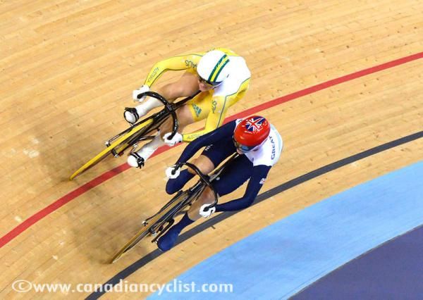 Victoria Pendleton won the first race of the final, but was relegated