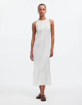 Open-Back Midi Cover-Up Dress in Crinkle Cotton