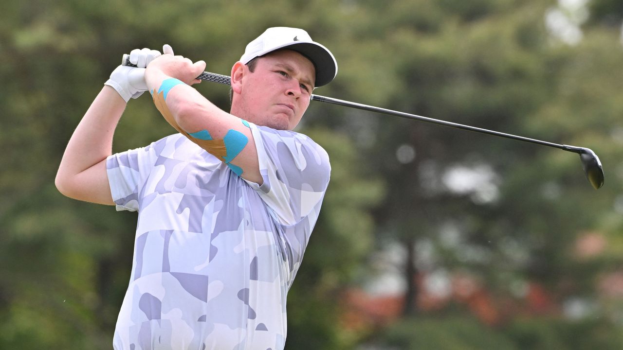 Robert Macintyre plays his tee shot on the fourth hole during the final round of the DP World Tour Korea Championship