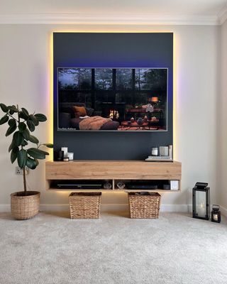 TV screen with LED strip lights behind it
