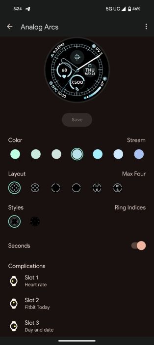 Pixel Watch 2 watch face on the Pixel Watch app