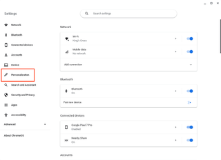 Open Personalization section in the Settings app on ChromeOS