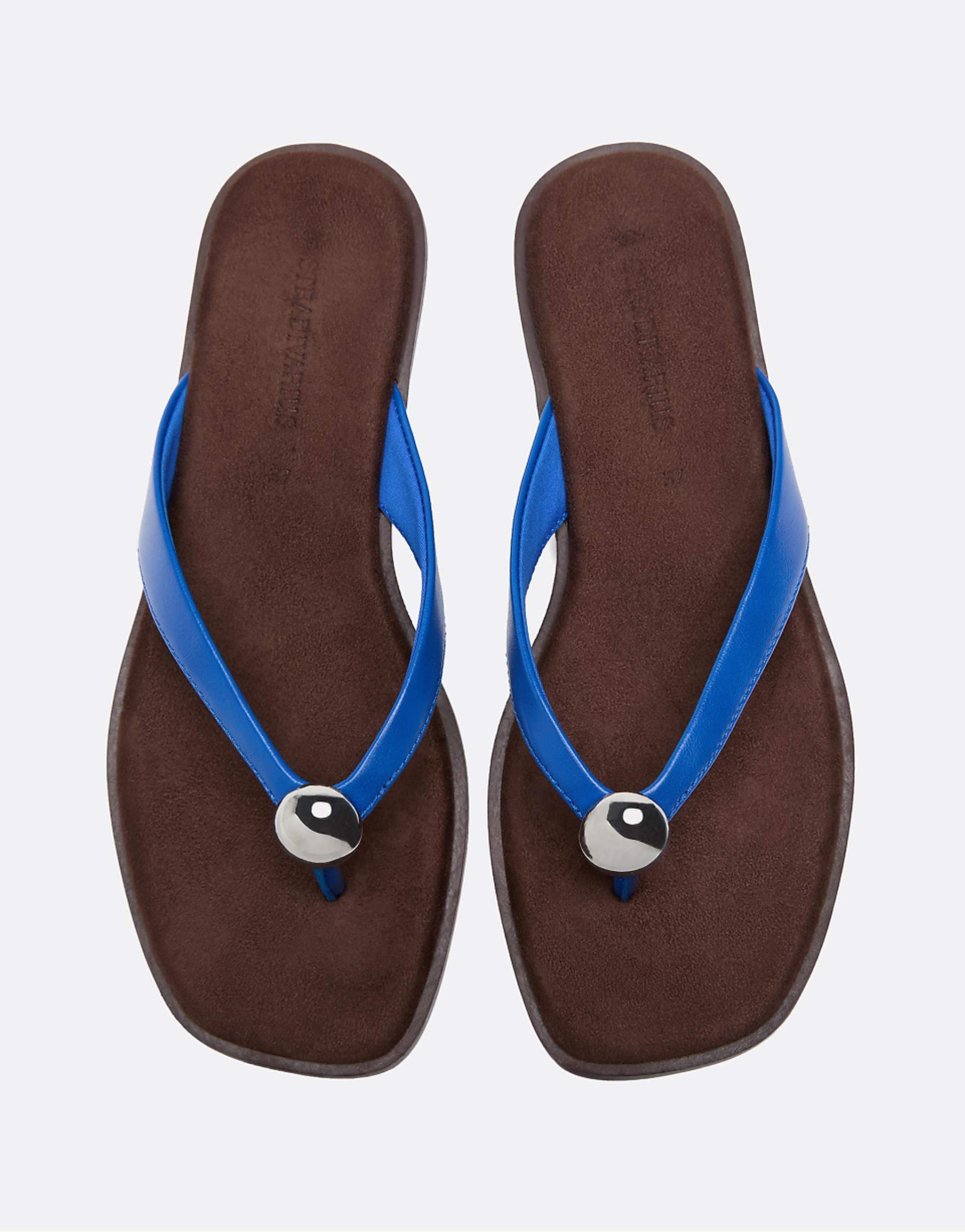 Stradivarius Heeled Wedge Thong Sandals in Blue