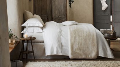 Christmas bedding set in bedroom from the White Company 