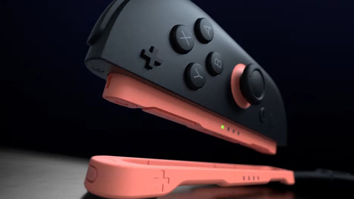 Nintendo Switch 2 Joy-Con dropping into an attachment