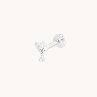 Marquise Charm Piercing Stud in Solid White Gold