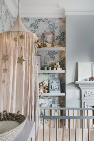Grey and Pink nursery idea with pink canopy