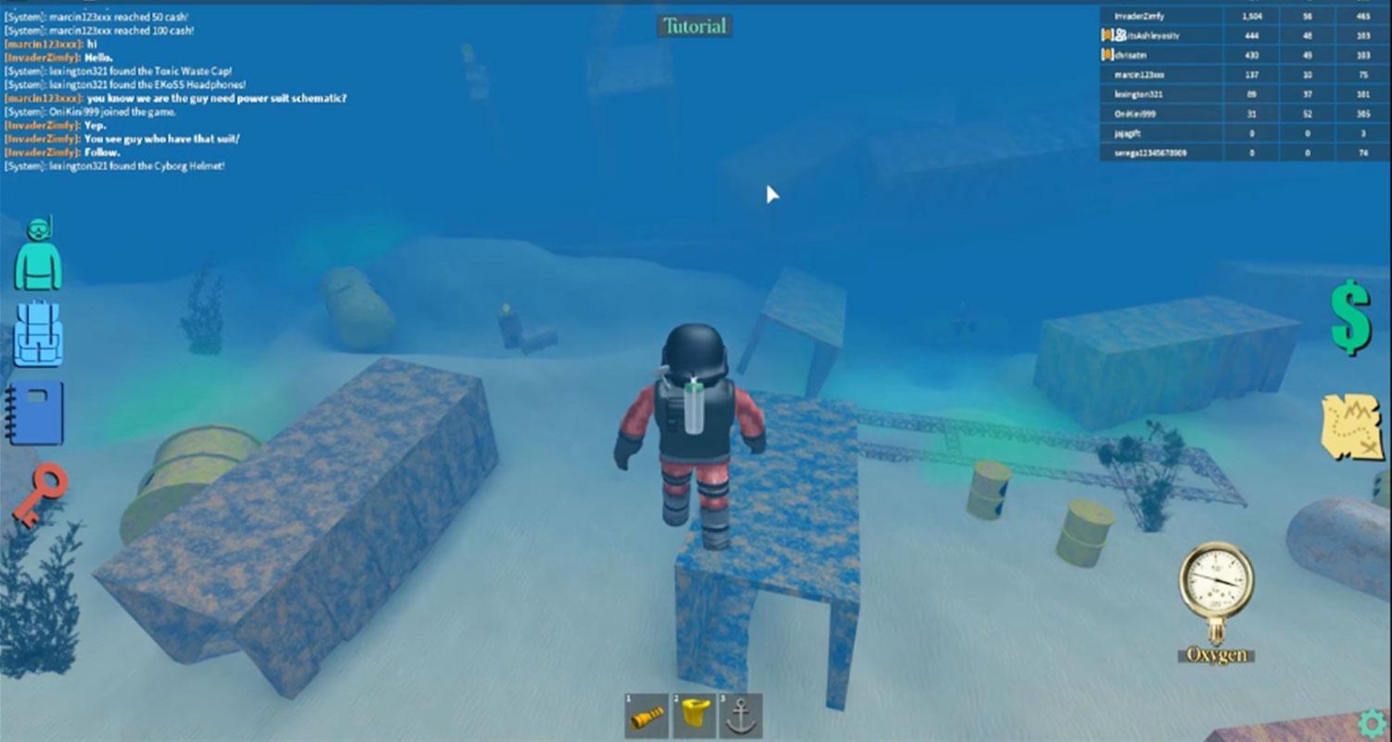 mejores juegos de Roblox: un personaje de Roblox en un traje de buceo bajo el agua