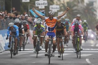 Oscar Freire (Rabobank) celebrates his win at Milan - San Remo.