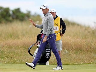 Justin Thomas with his caddie at Royal Troon for the Open