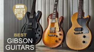 Gibson ES-335, Les Paul and Les Paul Jr against a wall 