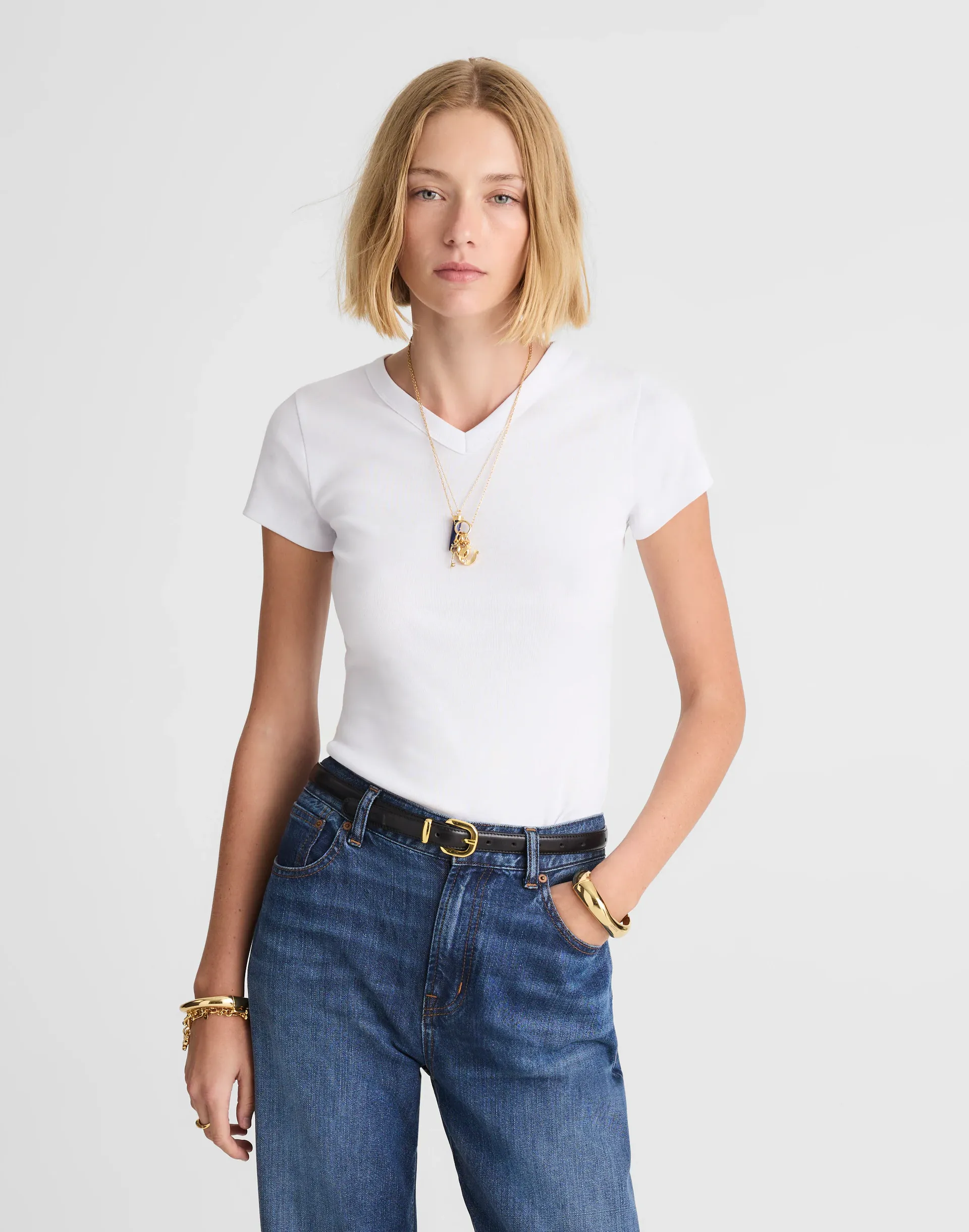 The '90s V-Neck Baby Tee in Compact Cotton