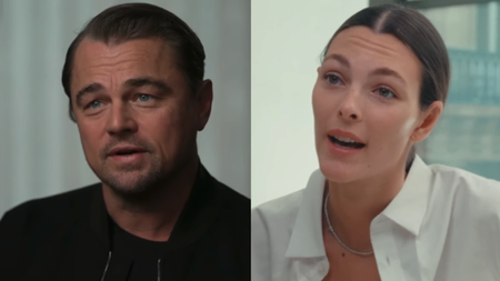 Leonardo DiCaprio and Vittoria Ceretti side-by-side photos in seperate interviews
