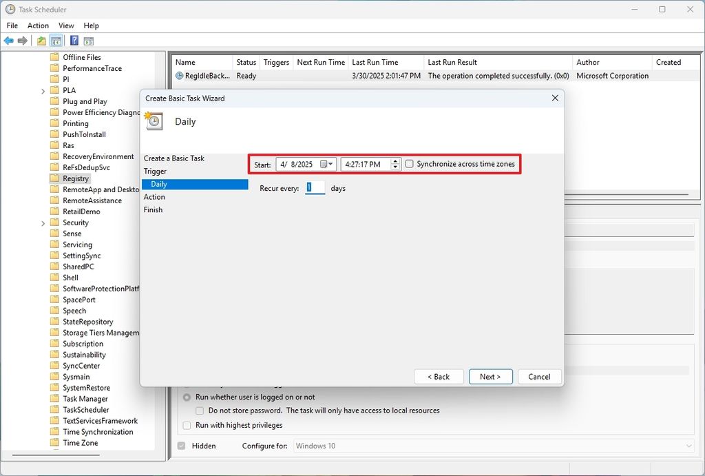 Task schedule settings