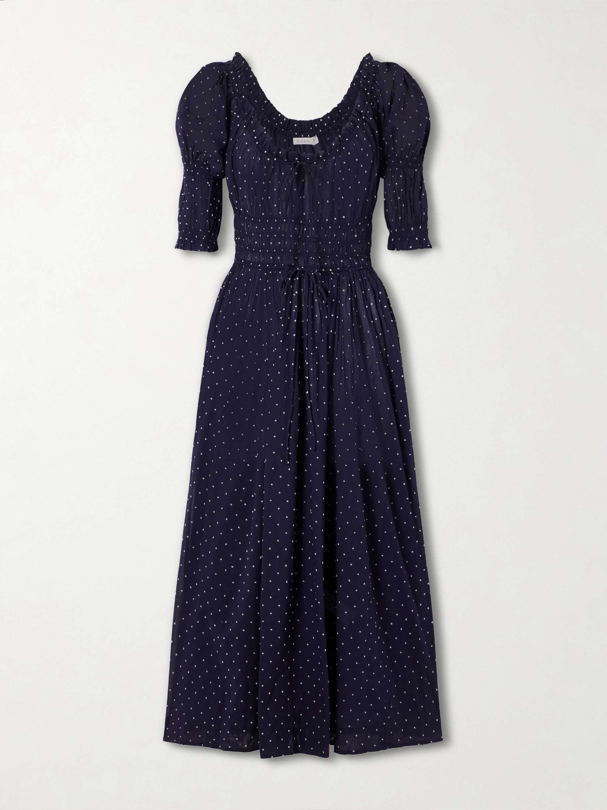 Ischia Shirred Polka-Dot Organic Cotton-Voile Midi Dress