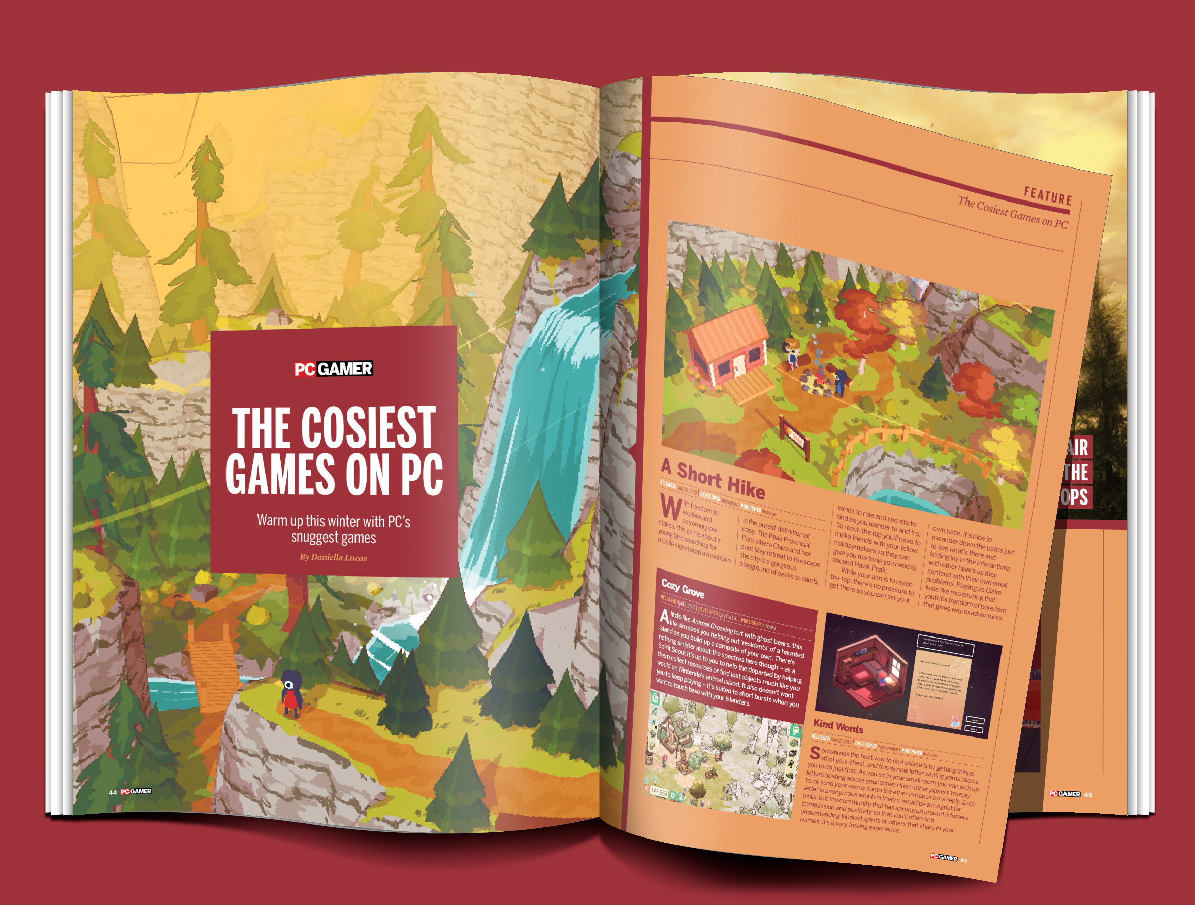 PC Gamer magazine issue 380 The Cosiest Games on PC spread