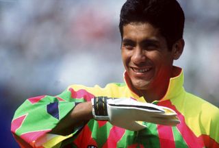 Jorge Campos ahead of a game for Mexico at the 1994 World Cup.