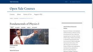 Fundamentals of Physics I. Open Yale Courses. Yale University.