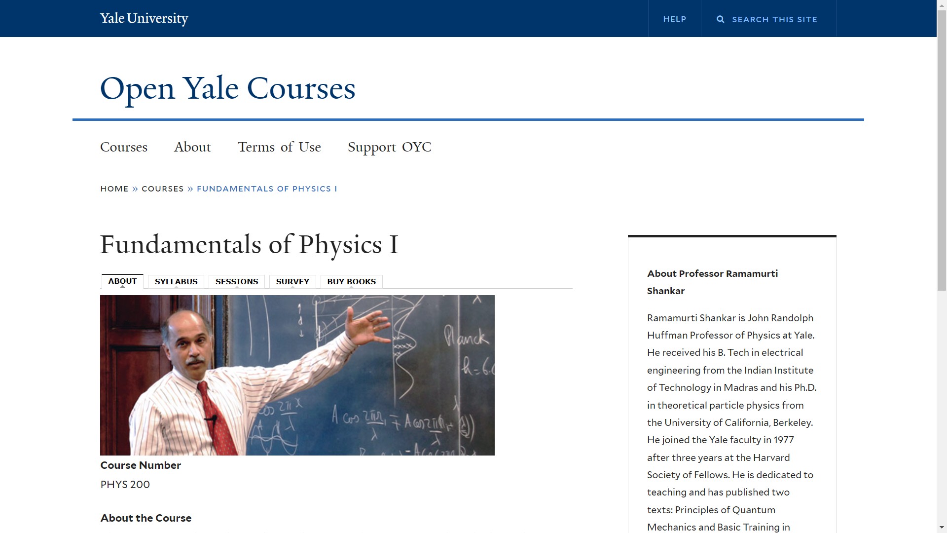 Fundamentals of Physics I. Open Yale Courses. Yale University.