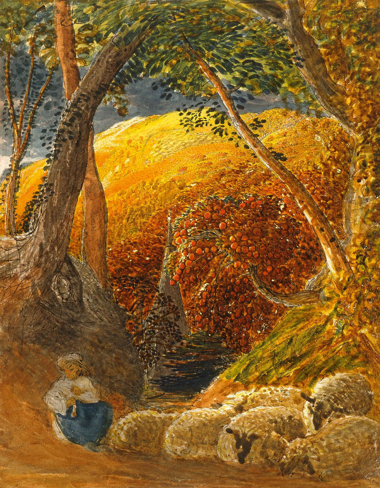 The Magic Apple Tree, 1830, watercolour and ink on paper, 13¾in by 10¾in, by Samuel Palmer (1805–81), Fitzwilliam Museum, Cambridge.