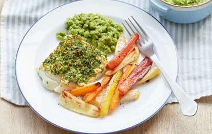 Lisa Riley’s low-cal fish and chips with minty peas