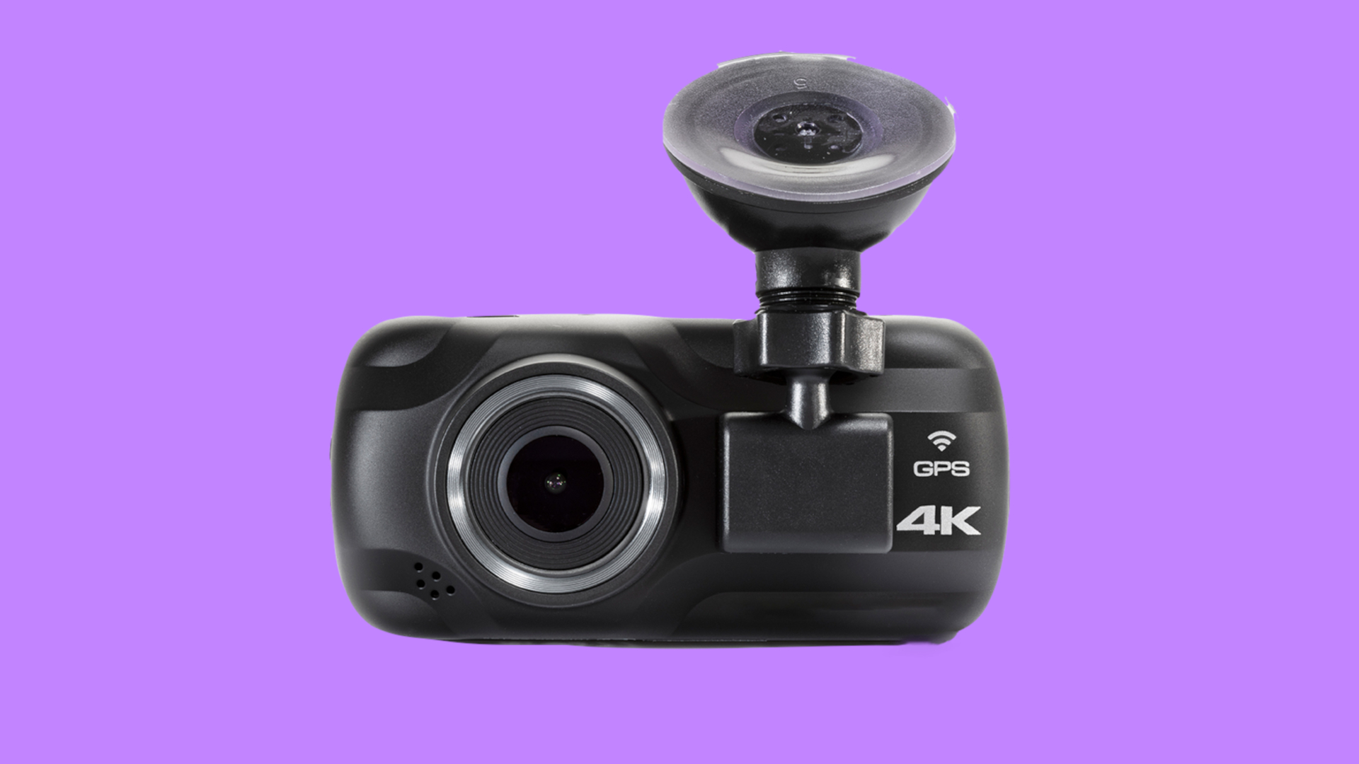 The Kenwood DRV-A601W, one of the best dash cam, on a purple background