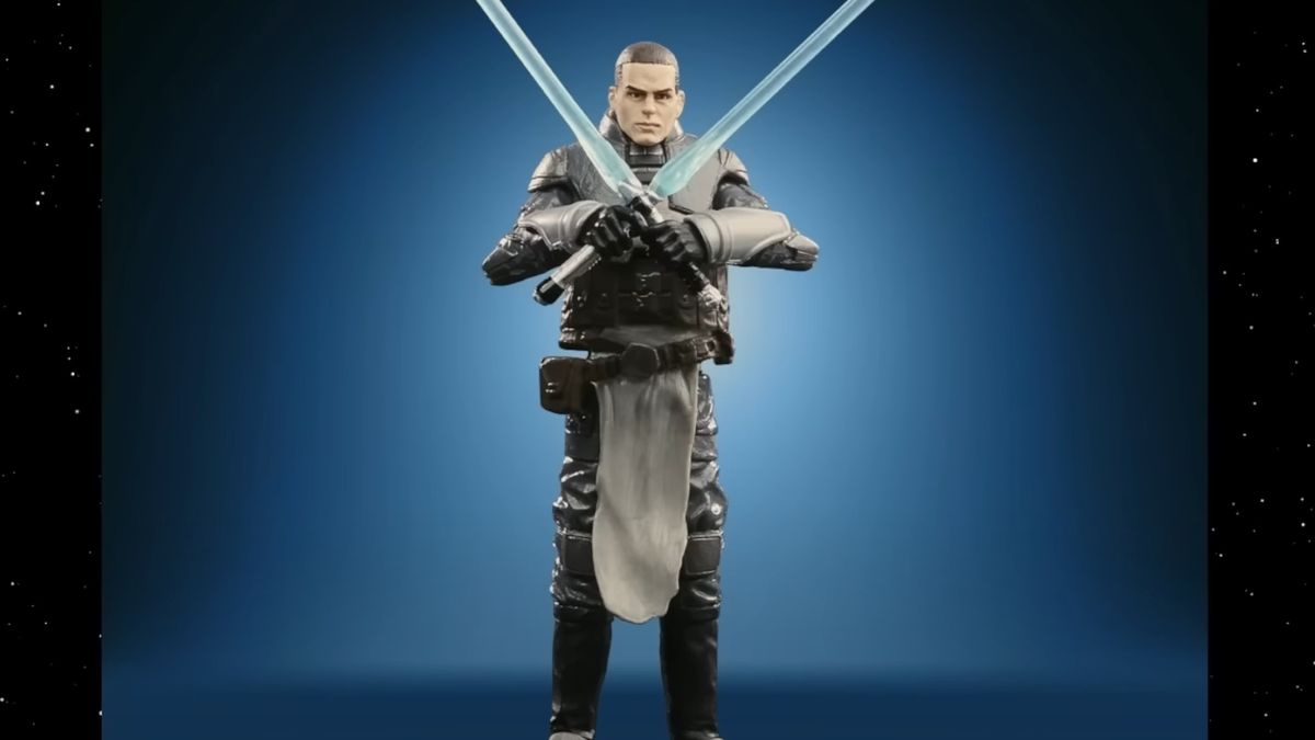 Star Wars The Vintage Collection Starkiller action figure with costume updates and crossed lightsabers