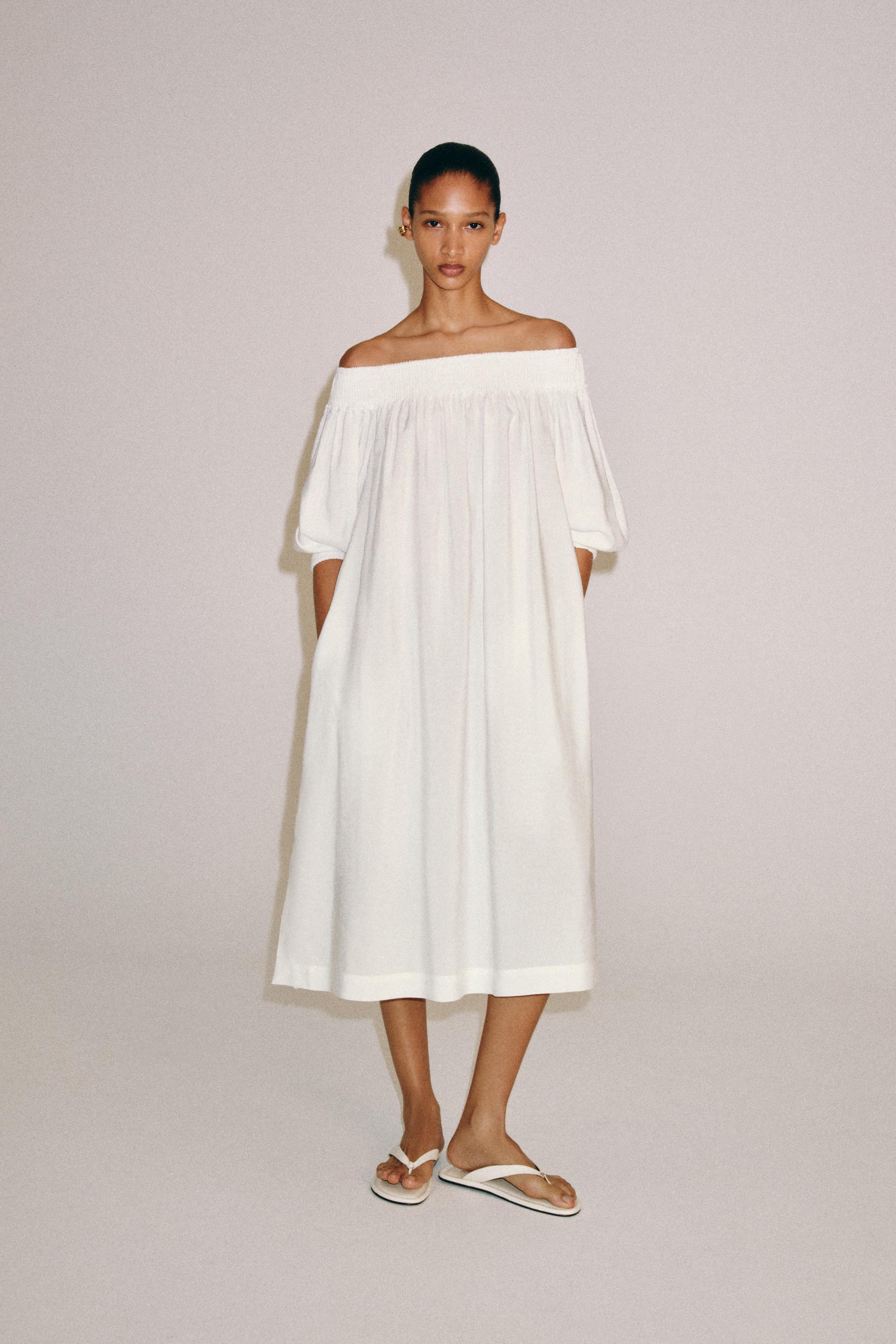 Zw Collection Off-The-Shoulder Midi Dress - White - Xs