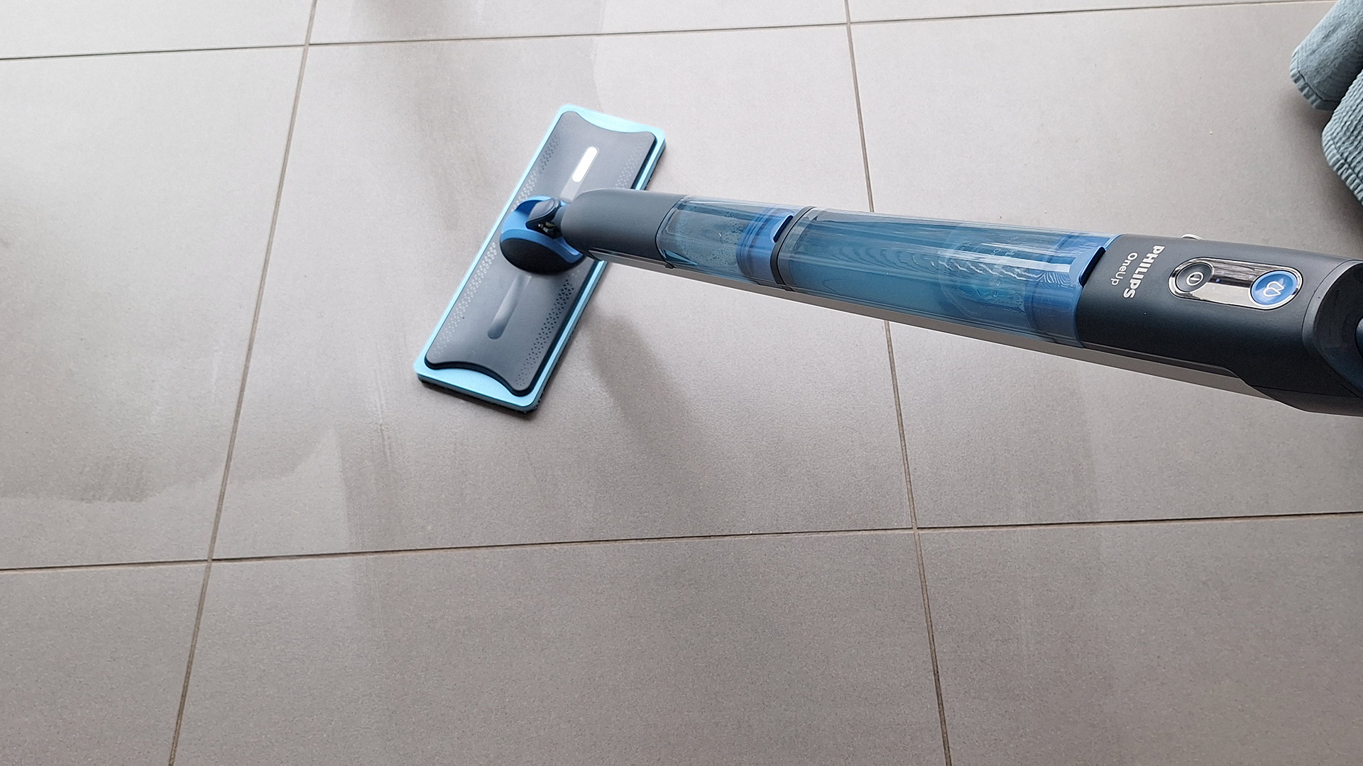 Philips OneUp 5000 electric mop in reviewer's kitchen