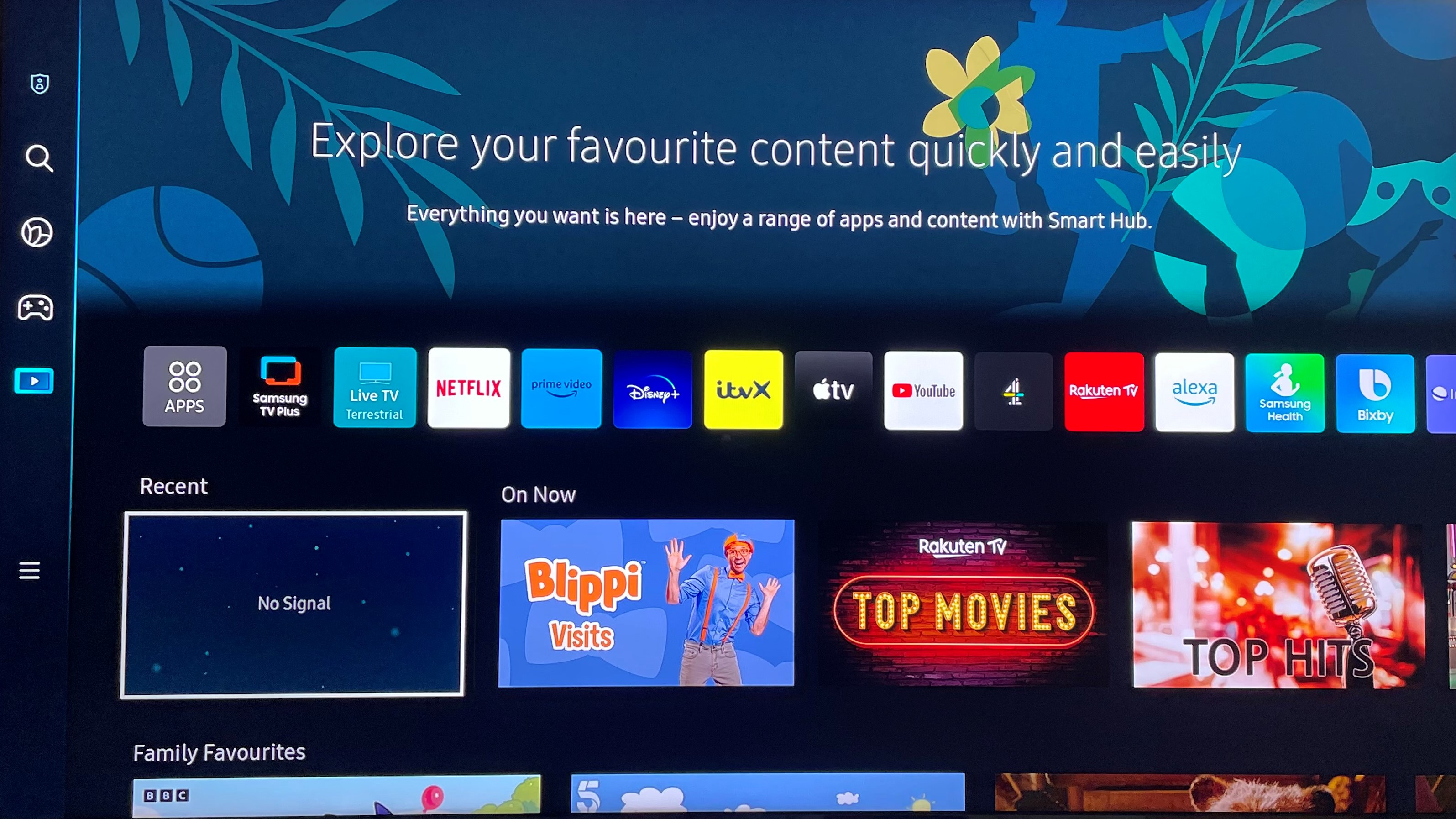 Samsung S95C OLED TV smart interface showing apps