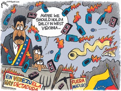 Political cartoon World Venezuela protests Maduro Trump rally popularity polls