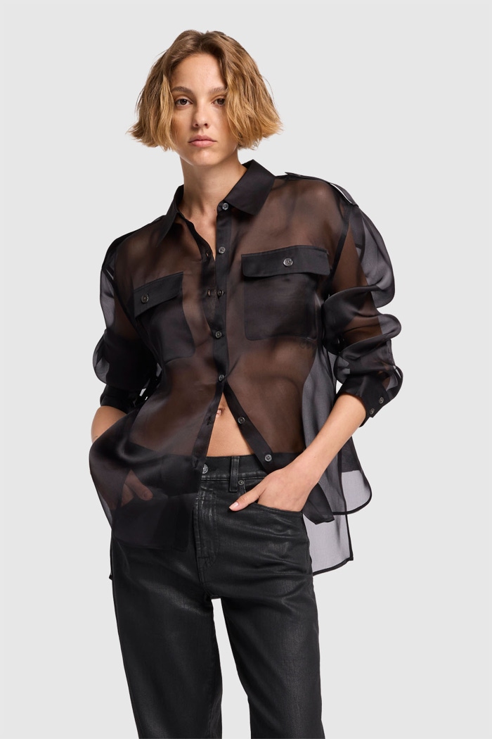 Ls Sheer Pocket Shirt Organza Black