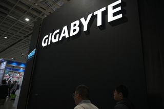 Gigabyte logo displayed at the COMPUTEX 2023 conference in Taiwan.