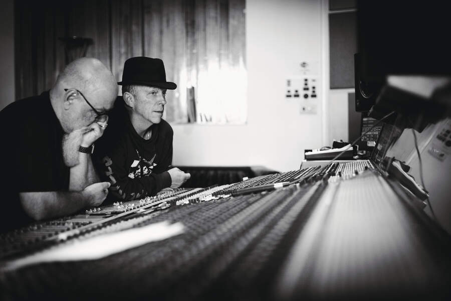 Stephen Dale Petit and co-producer Vance Powell behind the console at RAK Studios, London