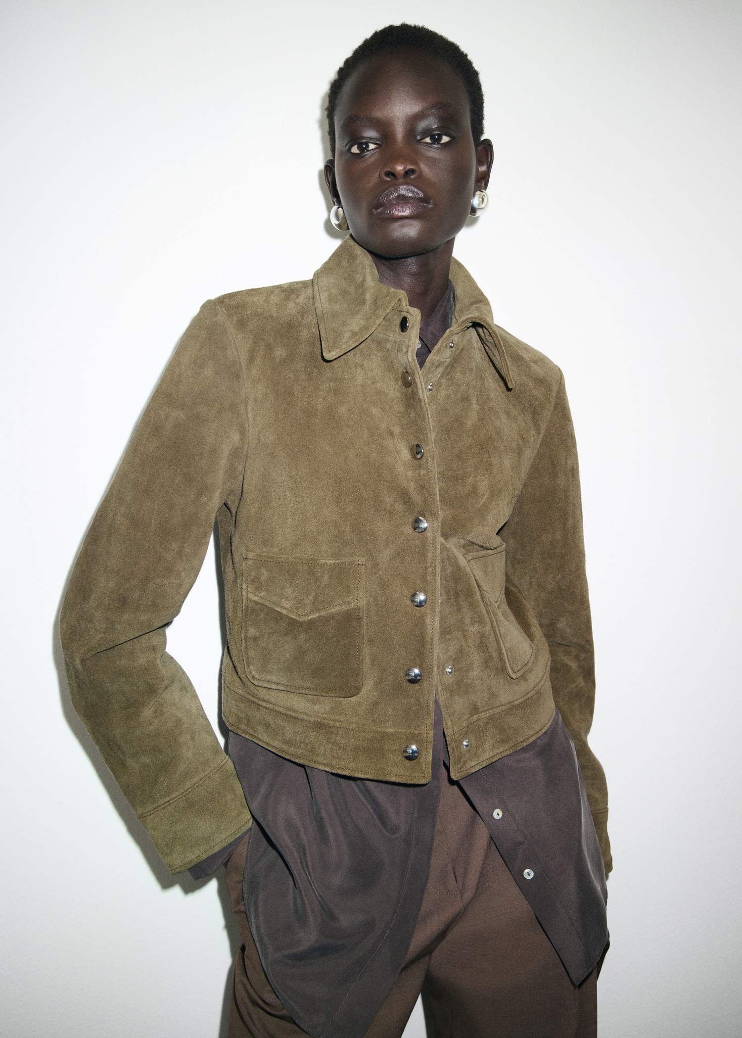 Suede Leather Jacket With Buttons - Women | Mango Usa