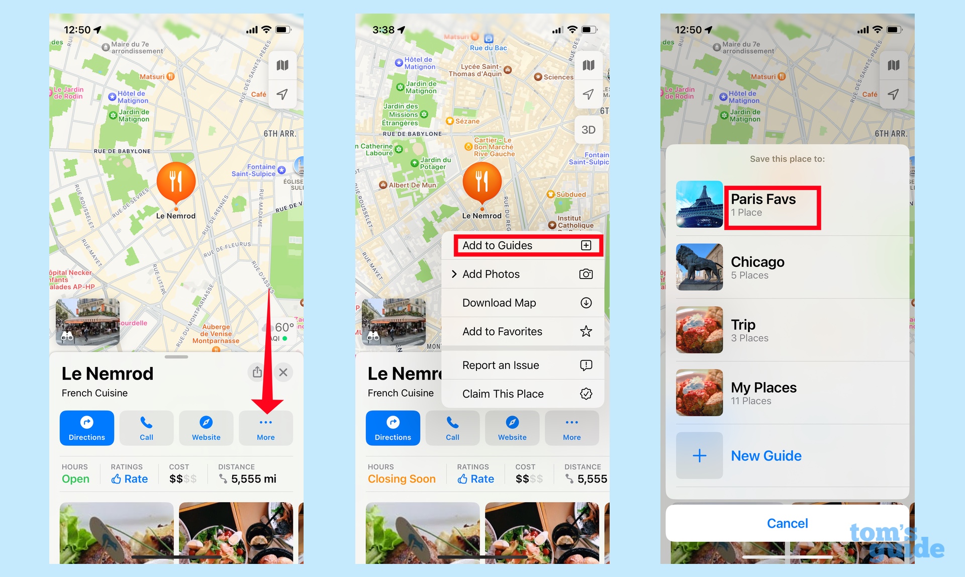 how to create guides in apple maps add places to guide on iPhone with More menu