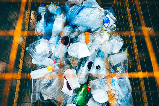 plastic garbage in a dumpster