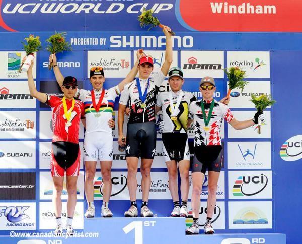 podium: Christoph Sauser, Nino Schurter, Jaroslav Kulhavy, Florian Vogel, Lukas Fl