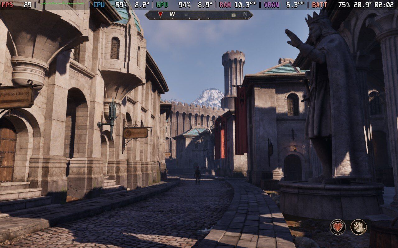 An image of the interior of the Imperial City in Oblivion Remastered, running on Steam Deck